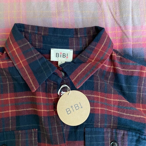 BIBI NWT Flannel Shirt Red Pink Blue Graduated - Picture 5 of 5